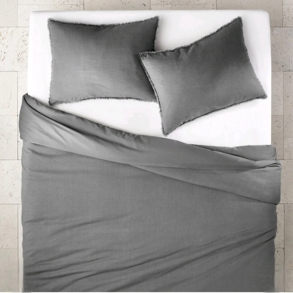 Casaluna Full/Queen Heavyweight Linen Blend Duvet Cover & Sham Set Dark Gray